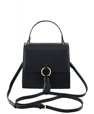 Fashion Ring Tassel Flap Crossbody Satchel PF706 BLACK/